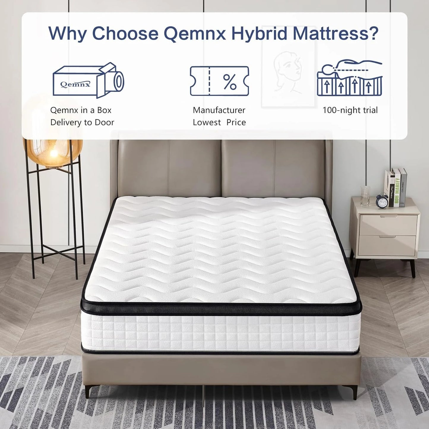 12 Inch Hybrid Mattress – Medium Firm, Memory Foam & Responsive Pocket Springs, Enhanced Edge Support, Motion, Customized