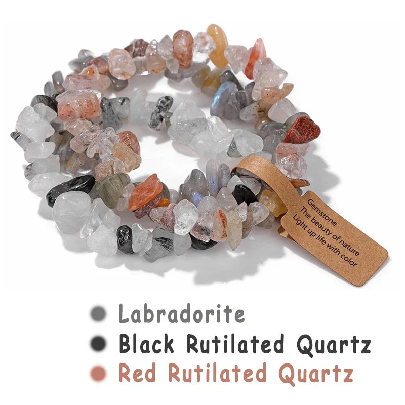 3pcs/set Natural Crystal Gem Stone Bracelet 5-8mm Irregular Amethysts Aquamarine Chips Beads Bracelets Women Men Elastic Jewelry