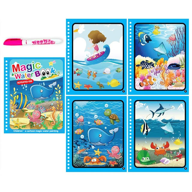 Children Learning  Education Toy Magic Water Book with Pen Baby Montessori Toys Drawing Coloring Books for Kids 2 to 4 Years Old