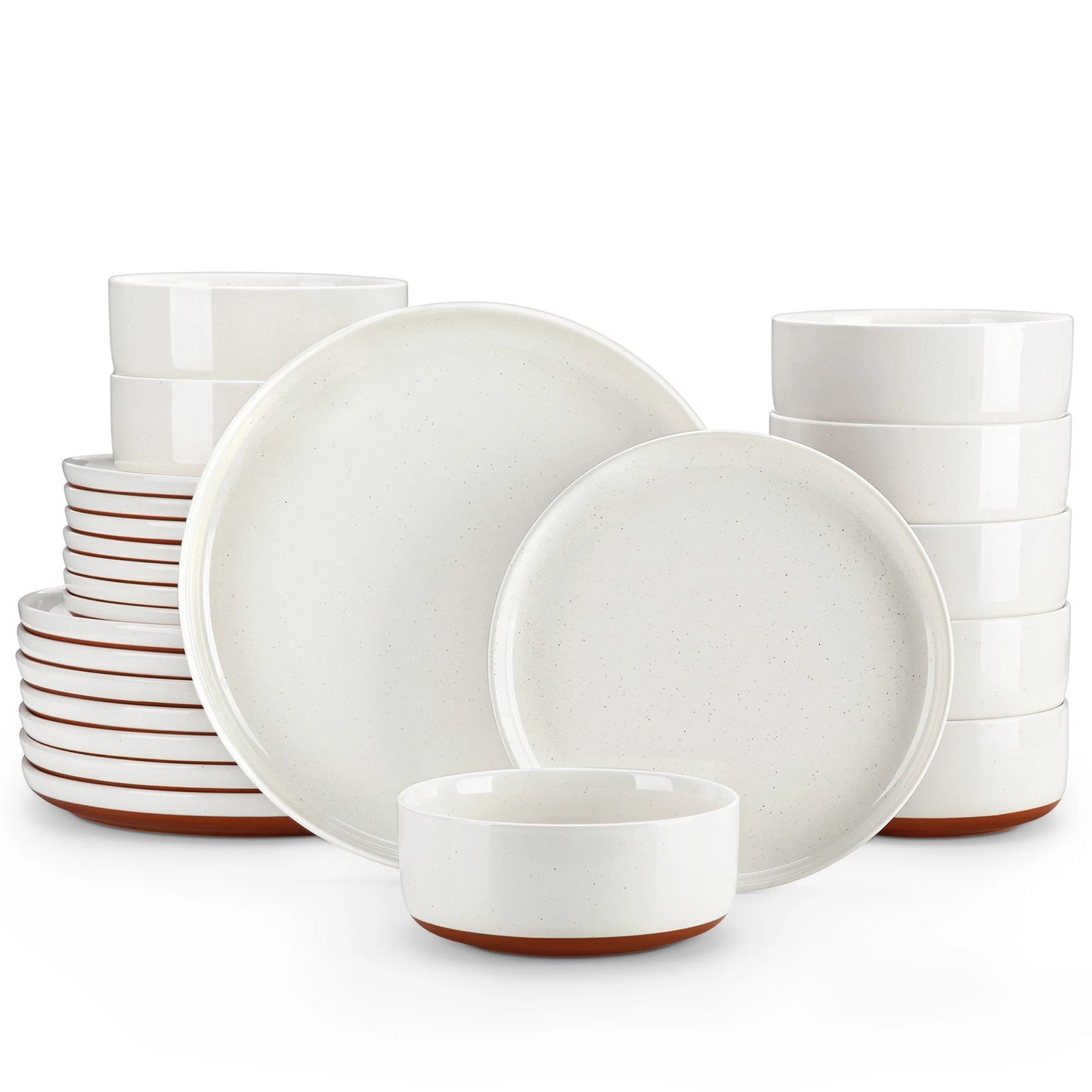 MALACASA TARA 12/24 Pcs Dinnerware Set Curved Edge Sesame Glaze Stoneware Plates Set With 4/6pcs Dinner Plate/Dessert/Bowl