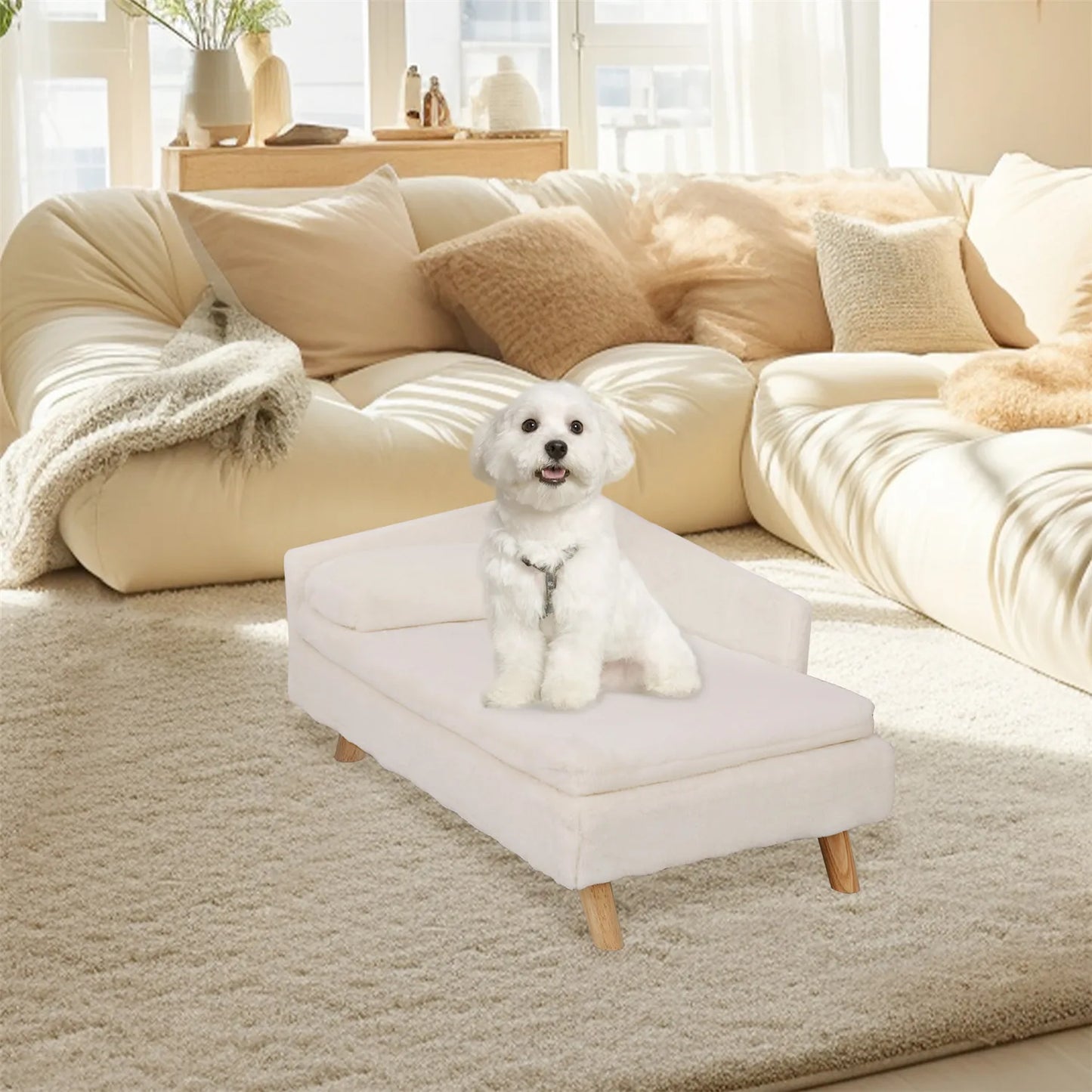 Elevated Pet Bed Pet Stool Bed with Cozy Pad Pet Sofa Bed with Sturdy Wood Legs for Small Animals