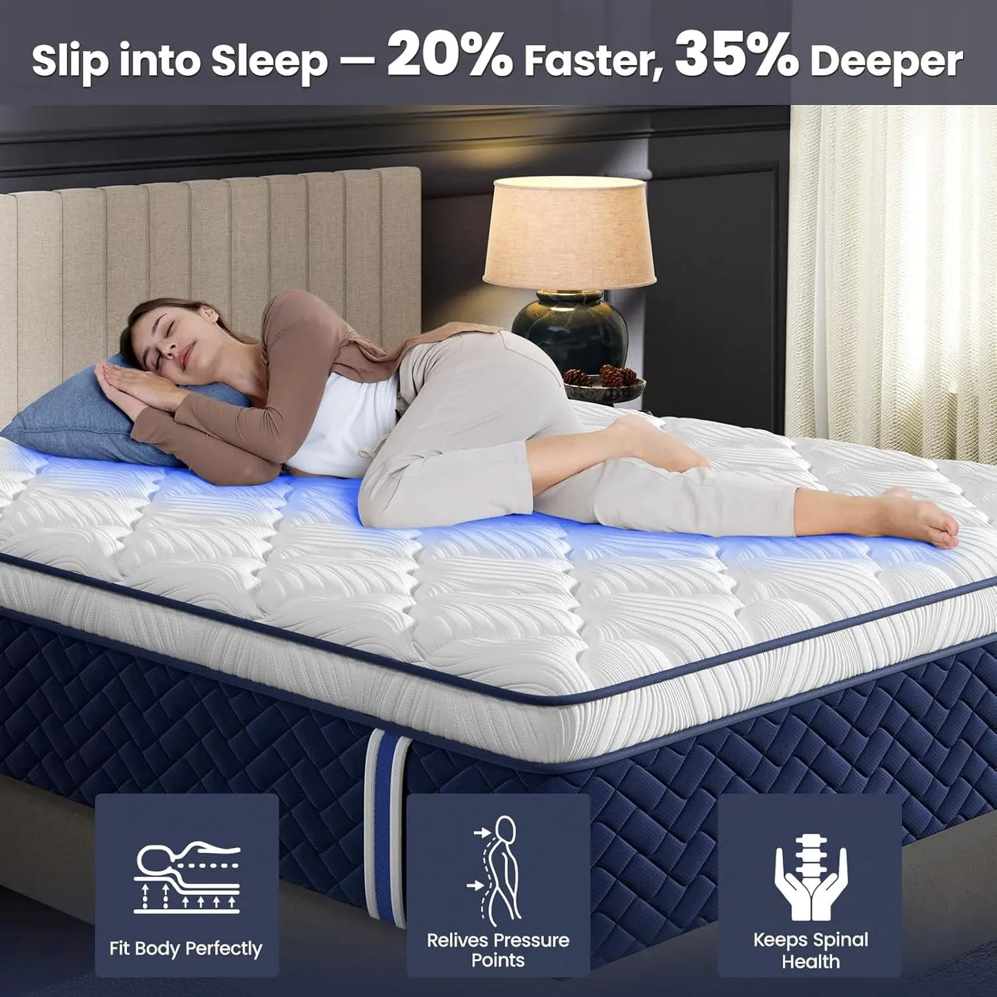 Extra Firm King Mattress 12 Inch - Hotel Collection Hybrid Mattress with 7-Zone Support for Spinal Alignment & Back, Customized