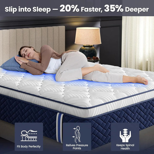 Extra Firm King Mattress 12 Inch - Hotel Collection Hybrid Mattress with 7-Zone Support for Spinal Alignment & Back, Customized