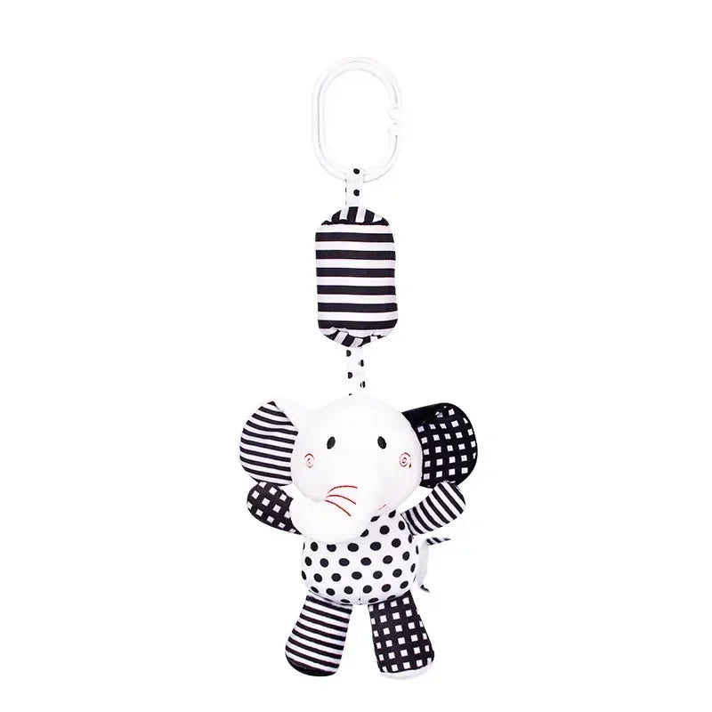 Stroller Bed Hanging Bell Plush Doll Baby Infant Rattles Newborn Black White Visual Grab Ability Training Toys