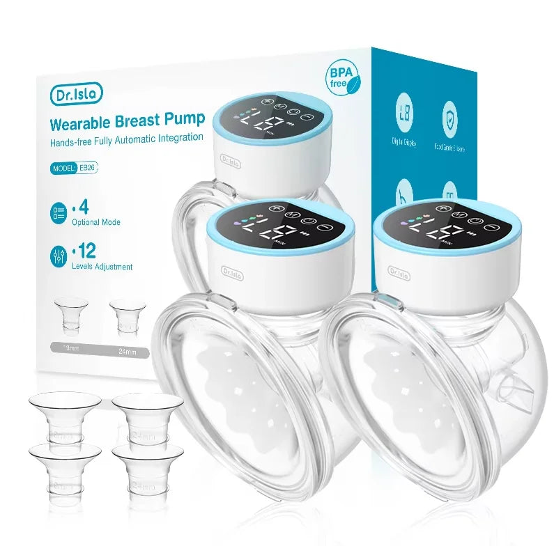 MAMIJOY 2PCS Wearable Electric Breast Pumps 40dB Low Noise 4 Modes＆12 Levels Hands Free Breast Pump Free 19/24mm Flange EB26D