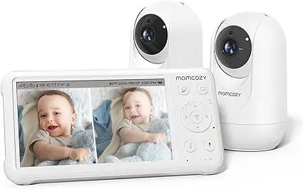 Baby Monitor with 2 Cameras 5’’ 1080P Split Screen Video Baby Monitor with Camera and Audio no WiFi for Baby Safety 5000mAh Bat