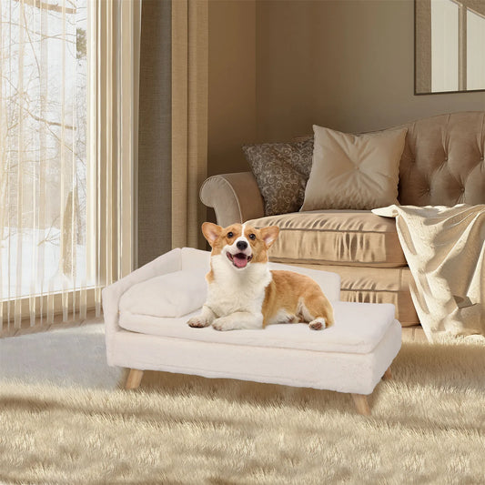 Elevated Pet Bed Pet Stool Bed with Cozy Pad Pet Sofa Bed with Sturdy Wood Legs for Small Animals