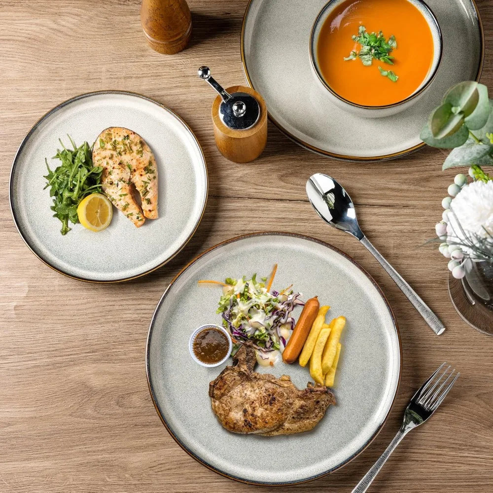 GBHOME Ceramic Dinnerware Sets for 4, 12 Pieces Stoneware Plates and Bowls Sets, Reactive Glaze Dishes -Scratch Resistant, Dishw