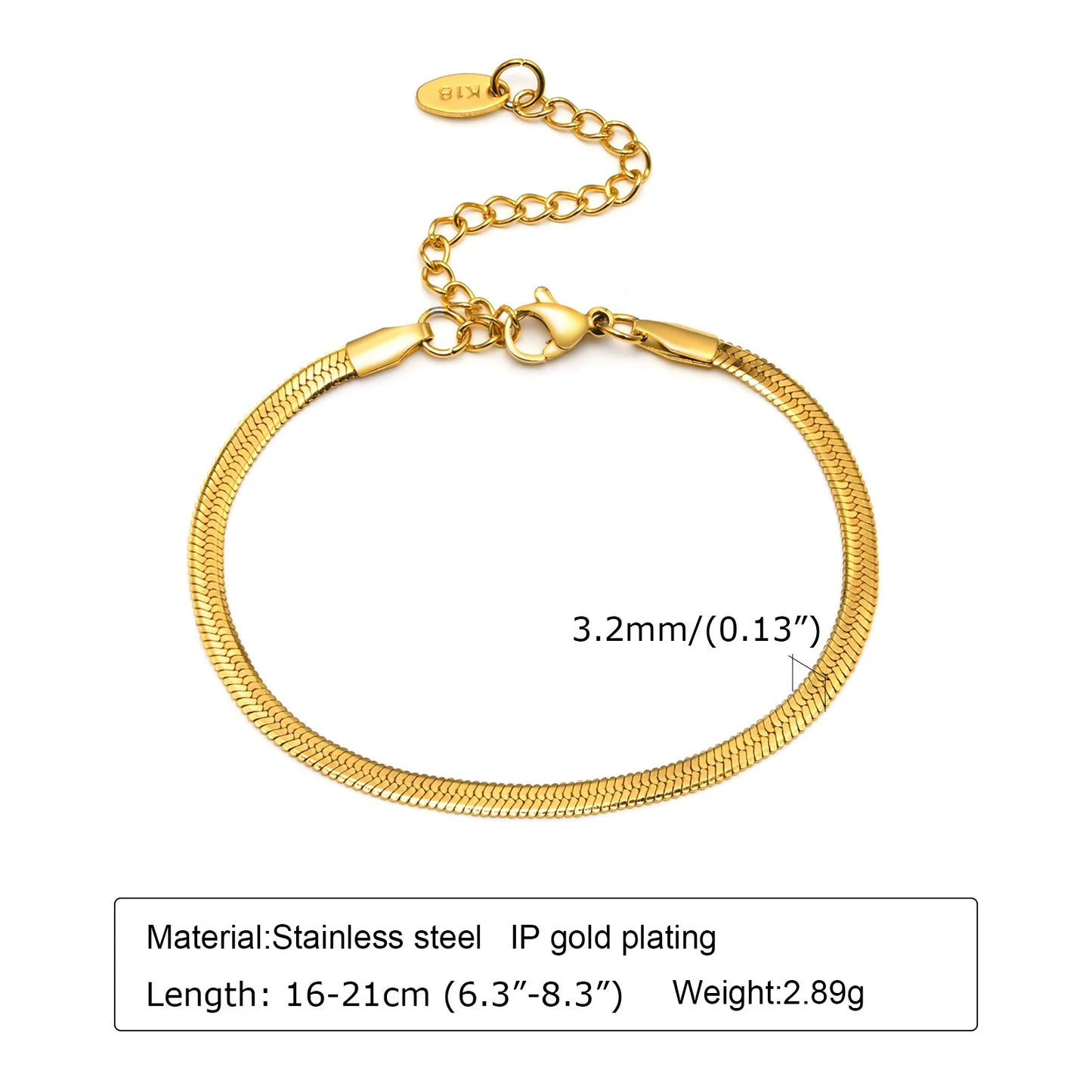 Non Tarnish Stainless Steel Bracelet Stackable for Women, Thin Herringbone Chain Bracelet Waterproof Gold Plated Jewelry