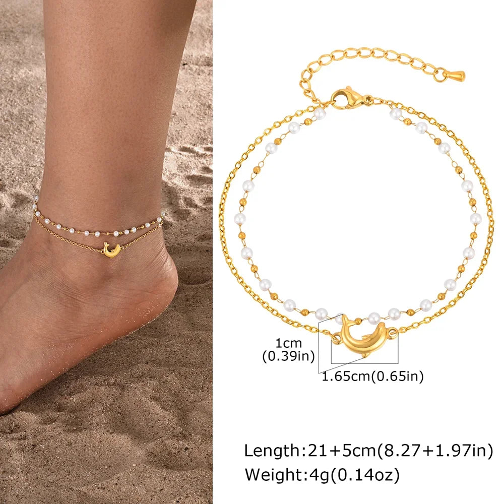 Stainless Steel Heart Anklets for Women, Gold Plated Delicate Anklet Bracelet, Light Luxury Foot Jewelry Party Gifts for Girl