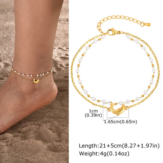 Stainless Steel Heart Anklets for Women, Gold Plated Delicate Anklet Bracelet, Light Luxury Foot Jewelry Party Gifts for Girl