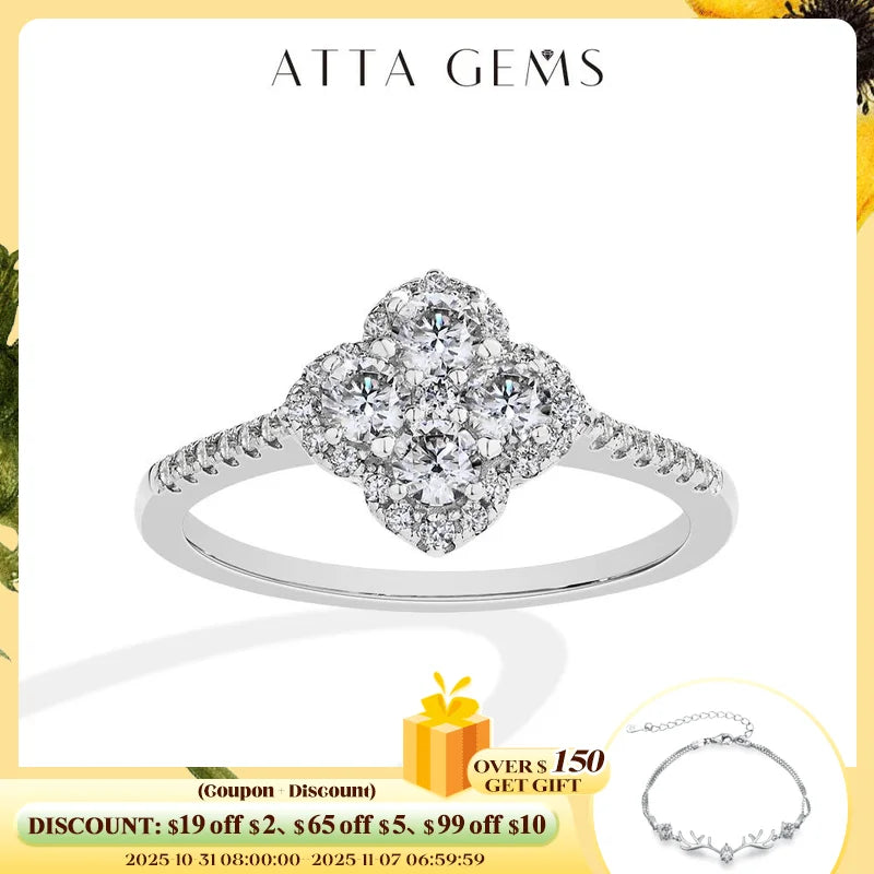 ATTAGEMS Full D VVS1 Moissanite Ring 100% S925 Sterling Silver for Woman Girl Birthday Party Jewelry Gifts Shipping from the USA