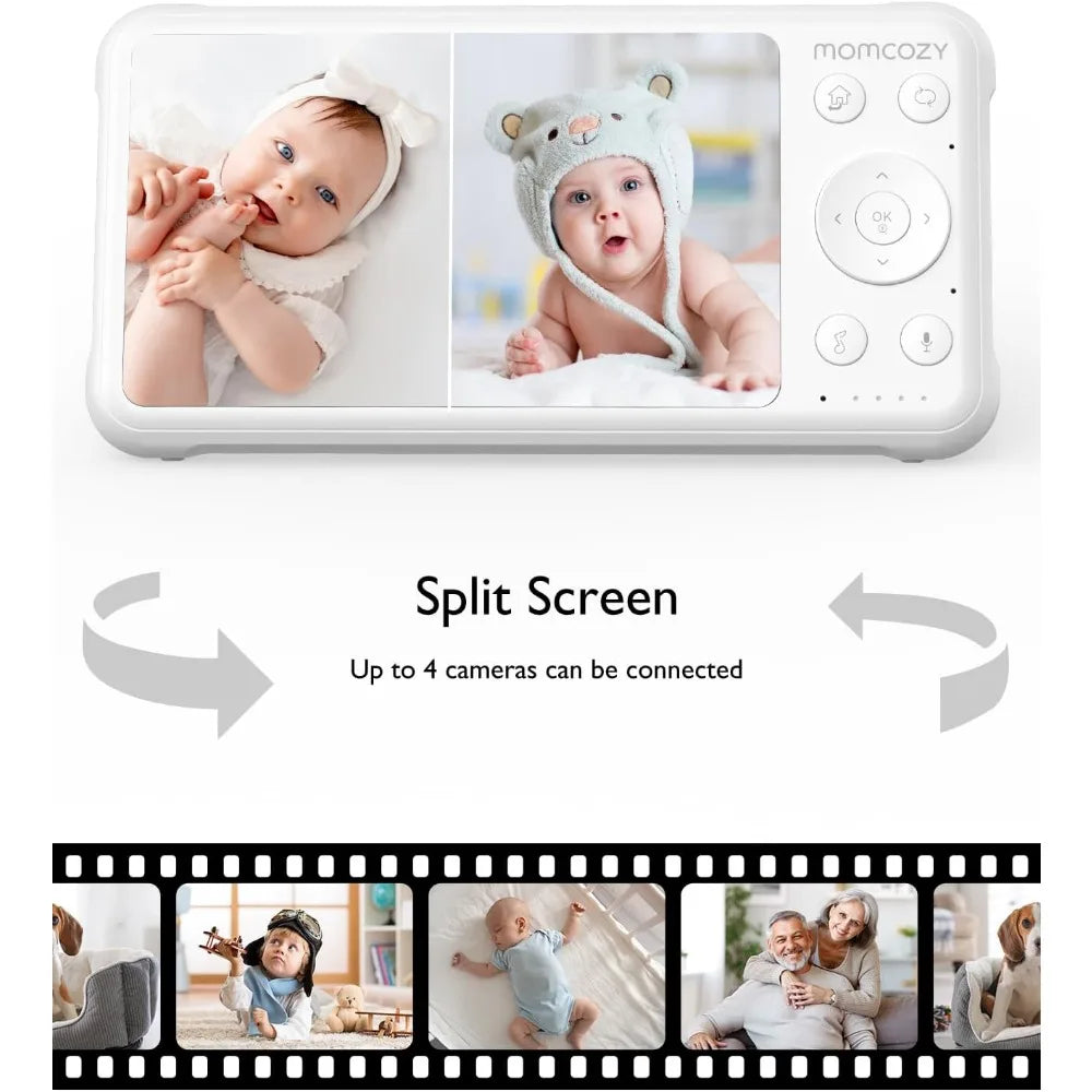 Baby Monitor with 2 Cameras 5’’ 1080P Split Screen Video Baby Monitor with Camera and Audio no WiFi for Baby Safety 5000mAh Bat