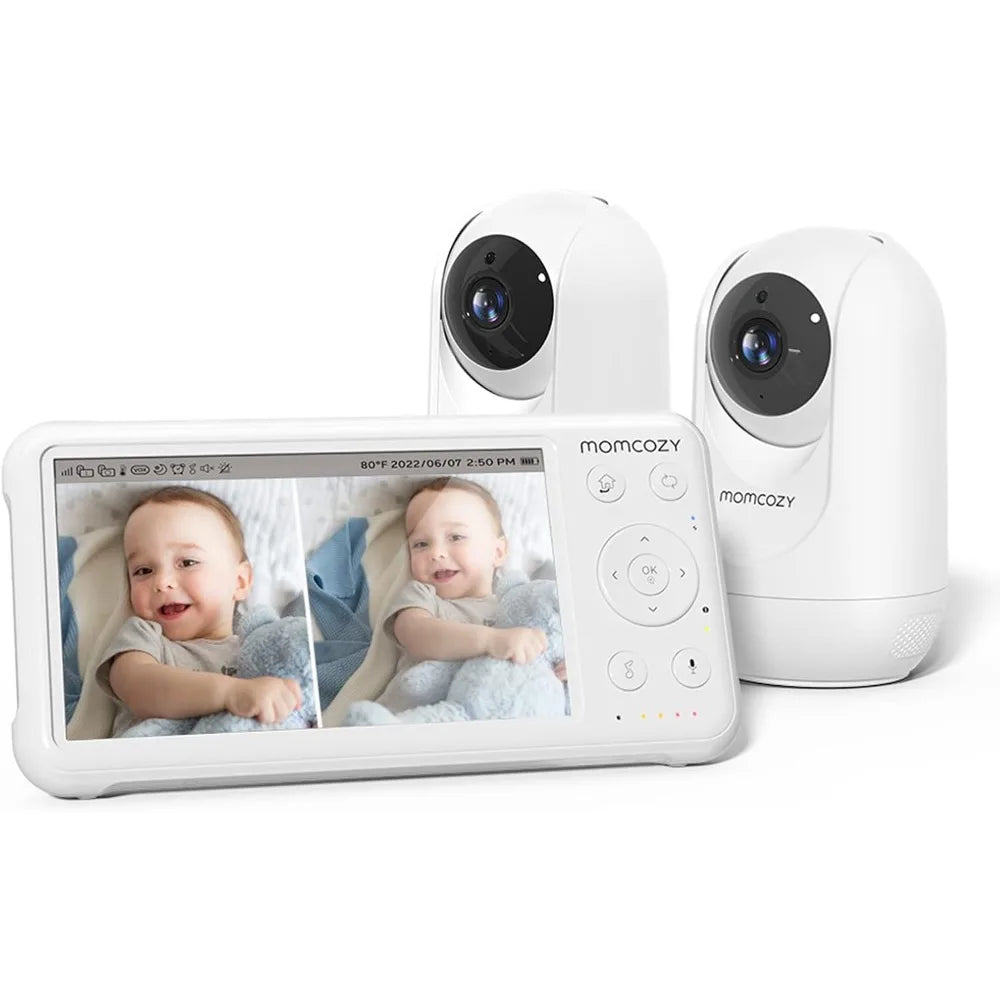 Baby Monitor with 2 Cameras 5’’ 1080P Split Screen Video Baby Monitor with Camera and Audio no WiFi for Baby Safety 5000mAh Bat