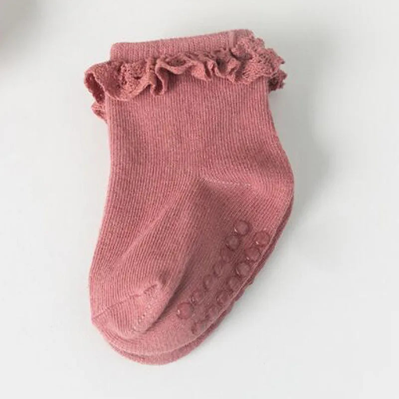 4 Pair new baby children's non-slip autumn winter cotton socks solid color baby foot socks
