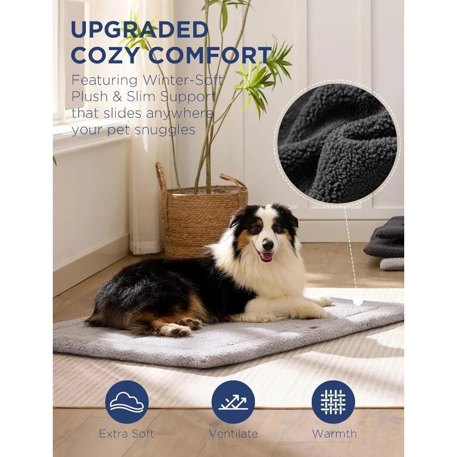 Low Profile Dog Crate Mat Reversible Bed Pad Washable Dog Pad Mat with Ultra Soft Fleece Compact Design Kennel Beds Mats for La