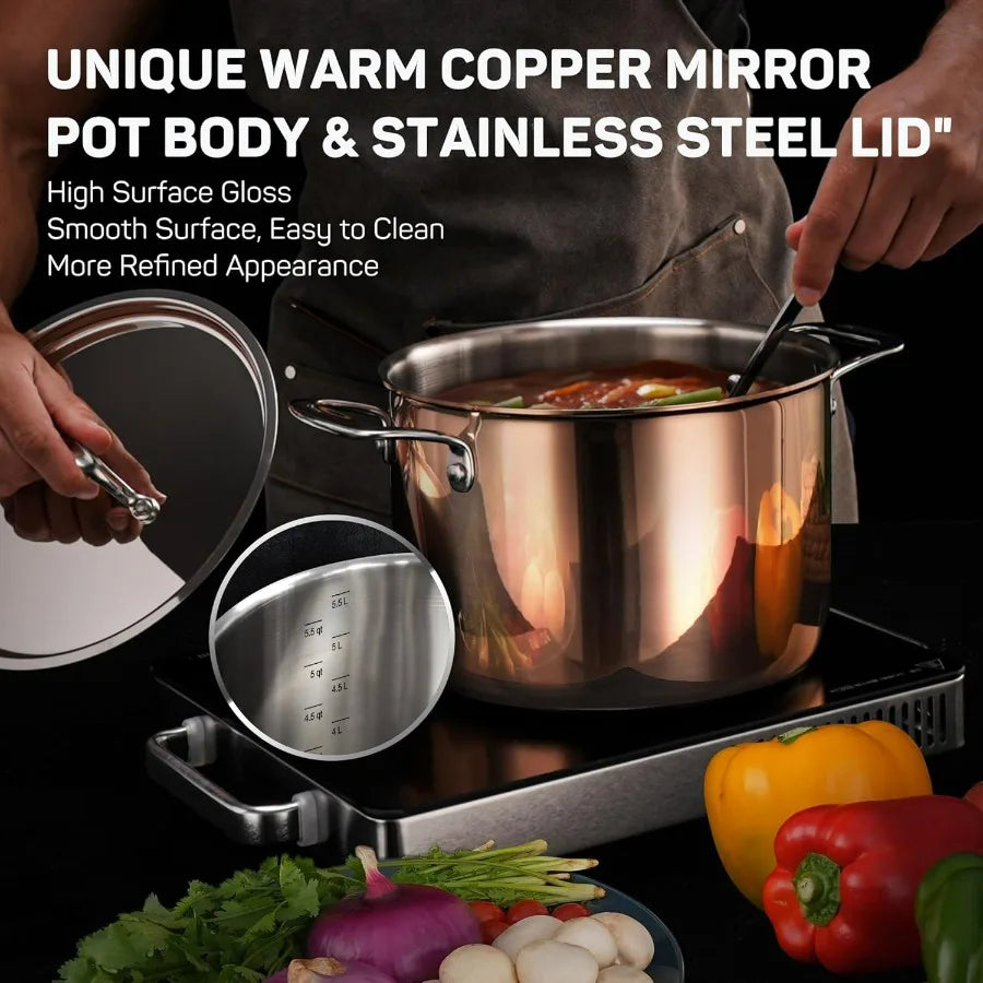 Whole 3 ply 18 10 Stainless Steel Pot and Pan Set 10 Piece Copper Pots and Pans Set with Stainless Steel Lid Induction Cookwar