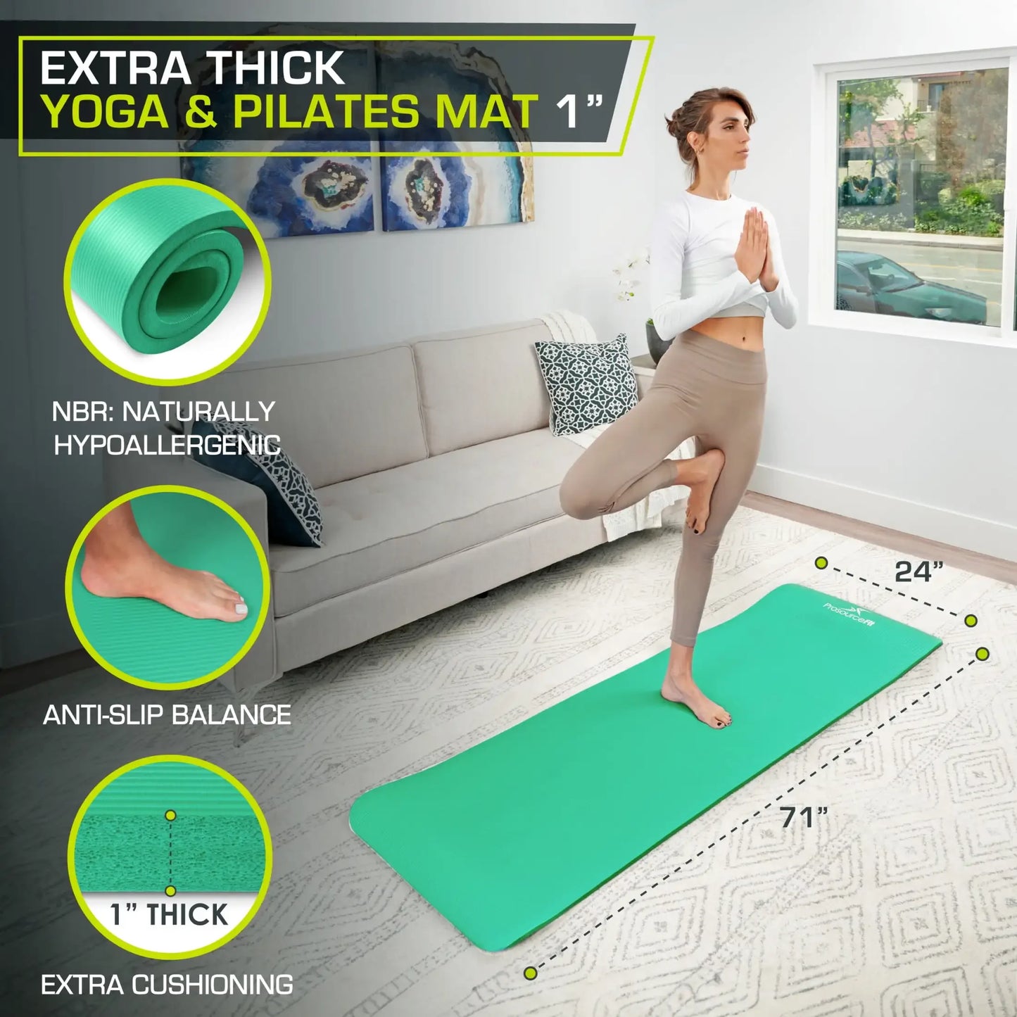 Extra Thick Yoga Mat 1/2 or 1 Inch, Non-Slip Pilates Fitness Mat for Exercise, Gym & Home Workouts, Durable