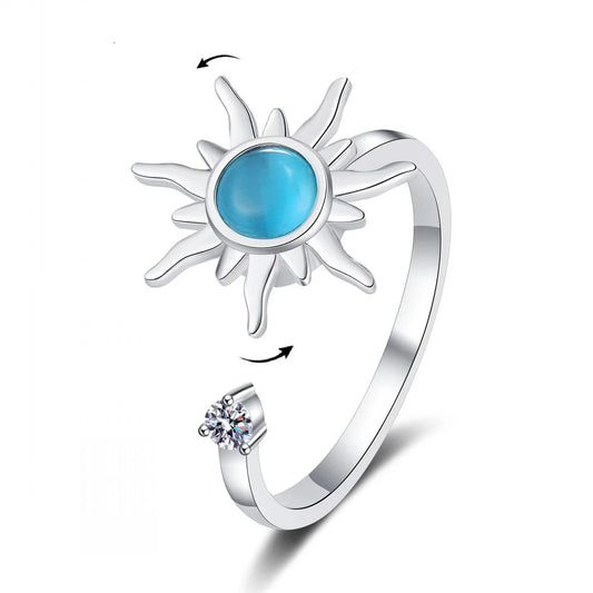 Sunflower Crystal Anxiety Relief Spinning Fidget Ring For Girls Rotate Freely Metal Copper Knuckle Ring Women'S Jewelry Gifts