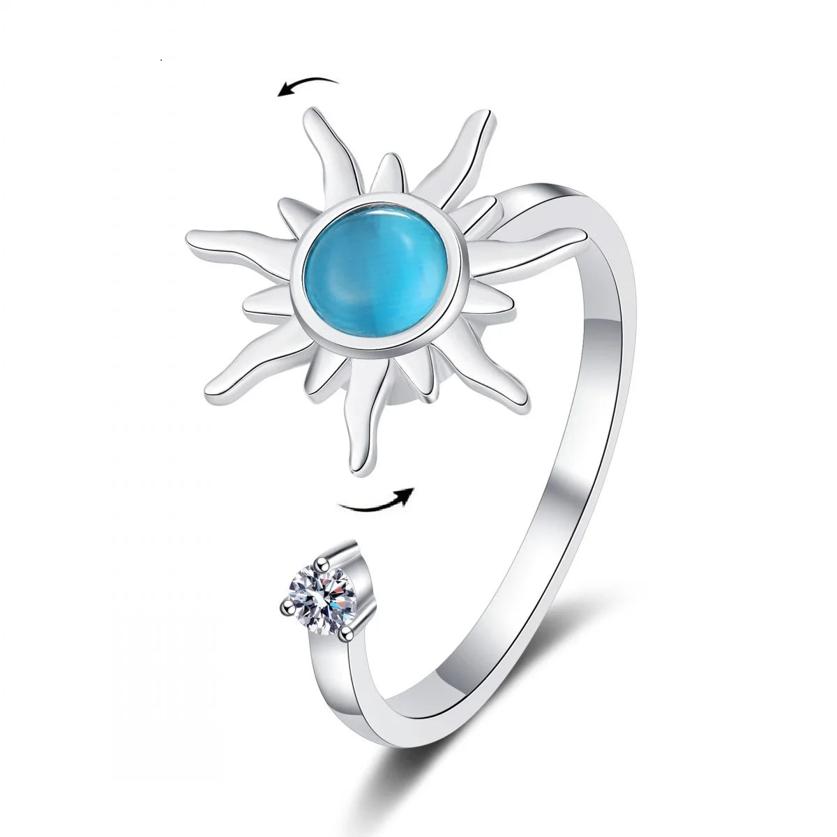 Sunflower Crystal Anxiety Relief Spinning Fidget Ring For Girls Rotate Freely Metal Copper Knuckle Ring Women'S Jewelry Gifts
