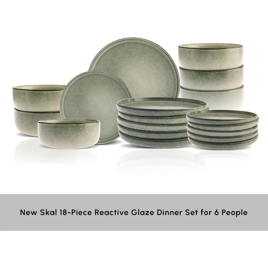 New Skal 18Piece Dinnerware Sets for 6 People Modern Design Stoneware Dinner Set Kitchen Plates Bowls Reactive Glaze Dishwasher