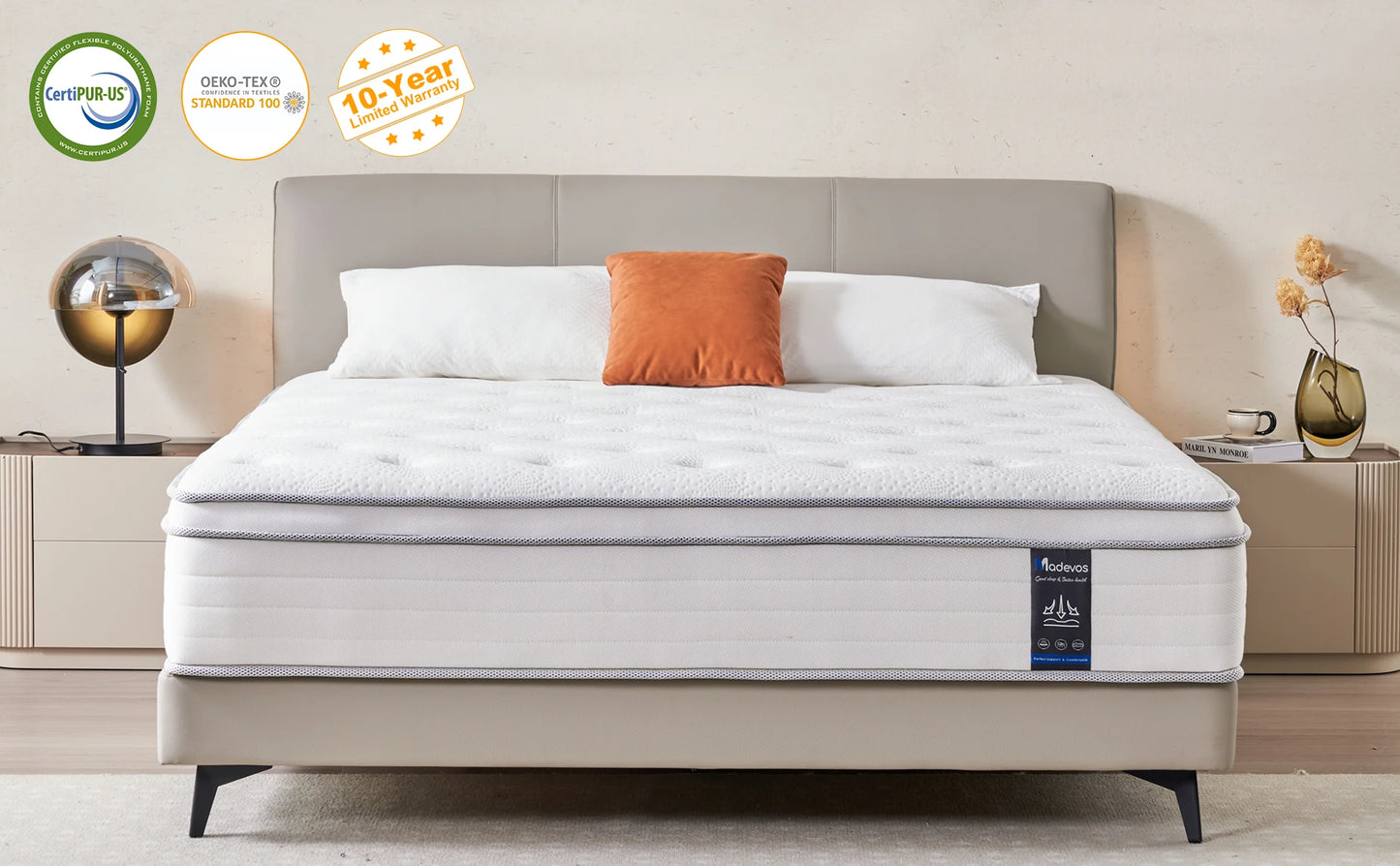 Queen King Full Size Mattress, 12\14\10 Inch Hybrid Mattress in a Box with Pocket Spring, Medium Firm,Motion Isolation