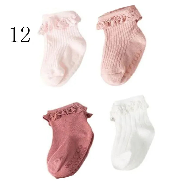 4 Pair new baby children's non-slip autumn winter cotton socks solid color baby foot socks