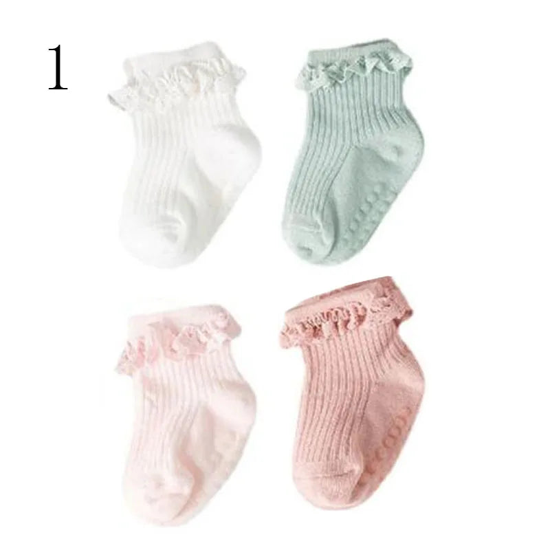 4 Pair new baby children's non-slip autumn winter cotton socks solid color baby foot socks