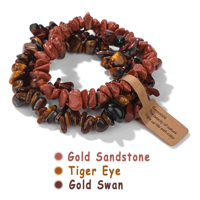 3pcs/set Natural Crystal Gem Stone Bracelet 5-8mm Irregular Amethysts Aquamarine Chips Beads Bracelets Women Men Elastic Jewelry