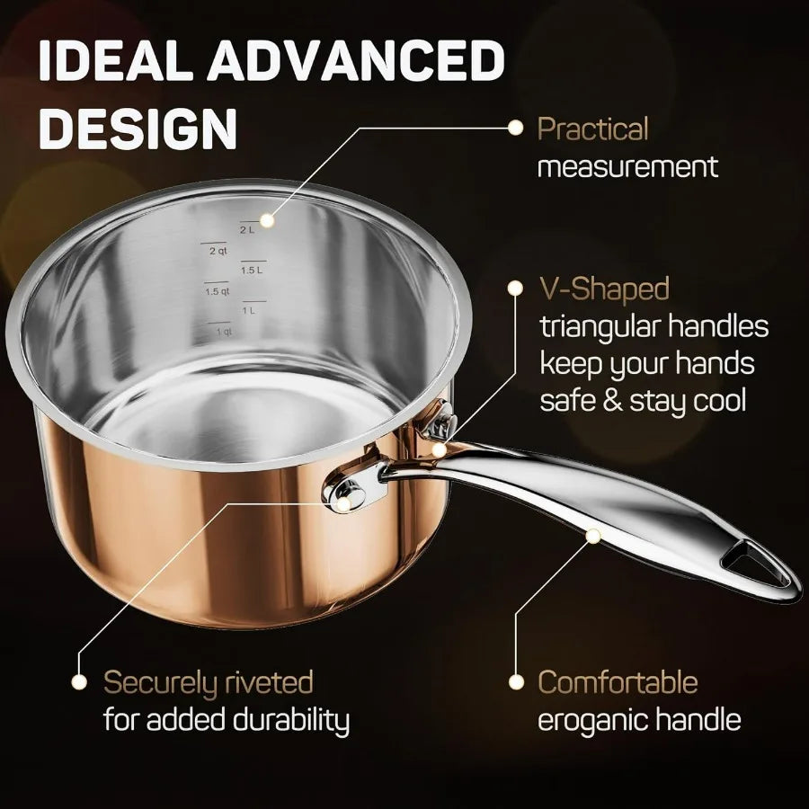 Whole 3 ply 18 10 Stainless Steel Pot and Pan Set 10 Piece Copper Pots and Pans Set with Stainless Steel Lid Induction Cookwar