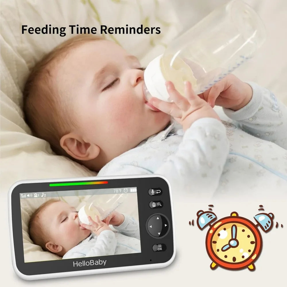 HB6550 5" Baby Monitor 3 Cameras, 30-Hour Battery, Pan-Tilt-Zoom,1000ft Range Video Audio Baby Monitor No WiFi, ECO, Night Visi