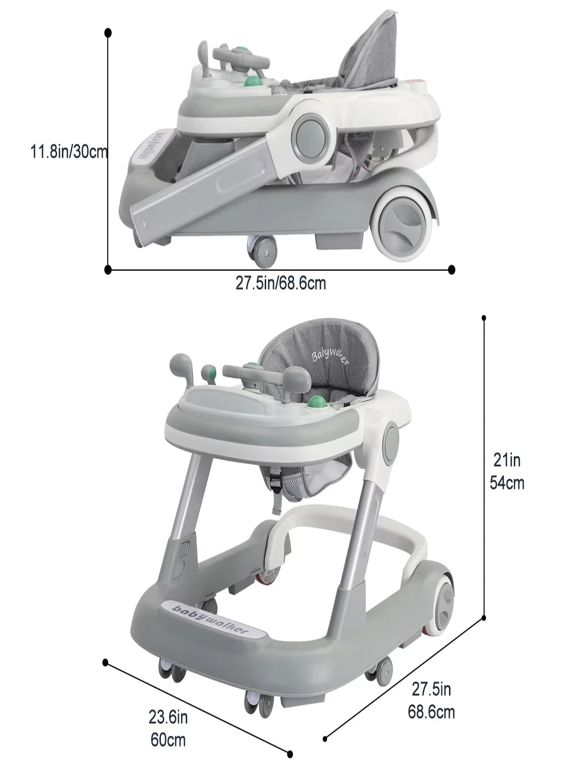 2-in-1 Baby Walker - Foldable, Height-Adjustable Push Cart with Anti-Roll Design , Stylish Baby Gear for 6-18 Months