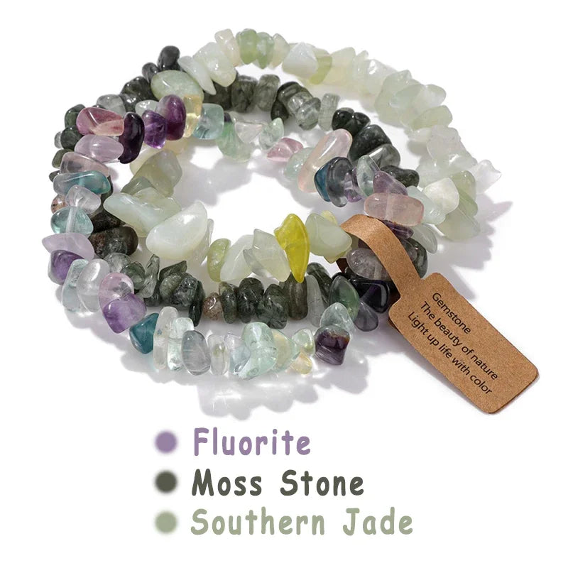 3pcs/set Natural Crystal Gem Stone Bracelet 5-8mm Irregular Amethysts Aquamarine Chips Beads Bracelets Women Men Elastic Jewelry