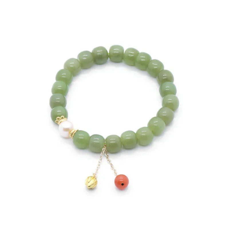 Natural Hetian Jade Buckle Bracelet Amulet Transfer Beads Bracelet for Women Girls Girlfriends Jewelry Blessing Gifts