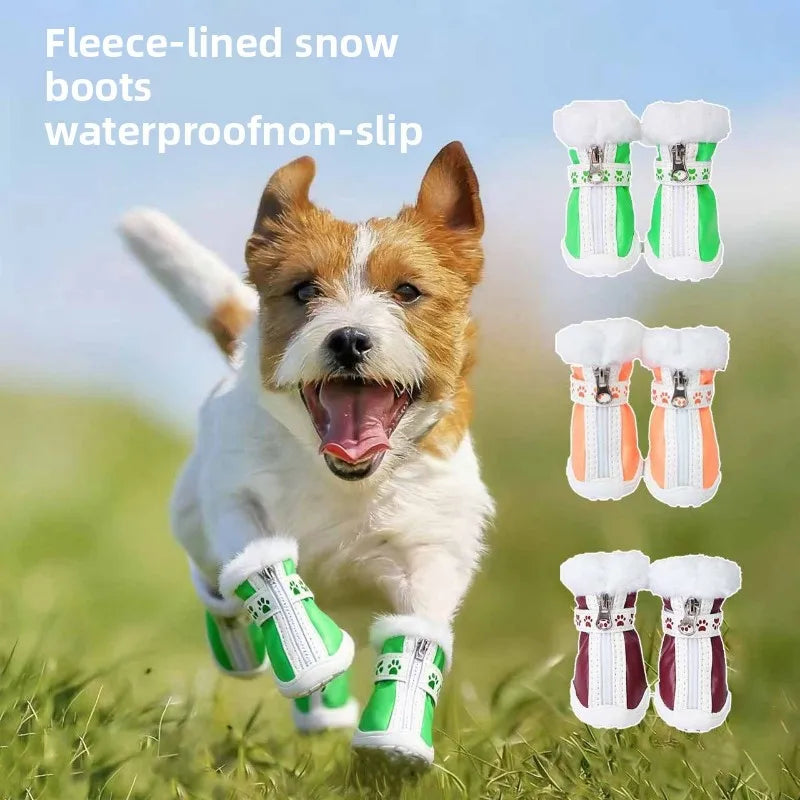 Pet Dog Boots for Warmth in Snowy Weather Waterproof PU 4-piece Set / Package Anti-slip Style for Small Dogs