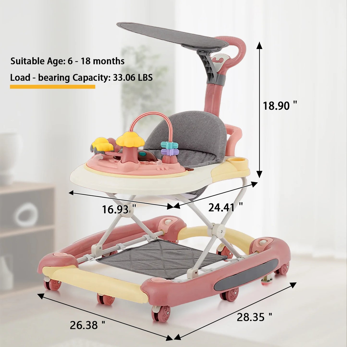 Baby Walker With Sunshade and Seat Multifunctional Kids Anti-Rollover Adjustable Rocking Stroller Mother Baby Supplies Toys 2025