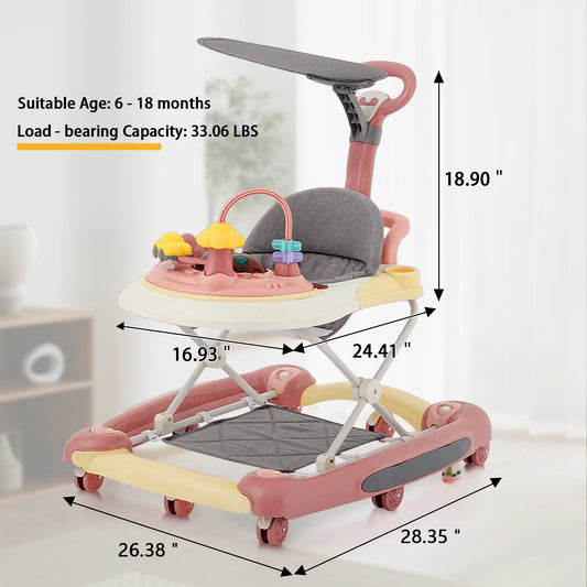 Baby Walker With Sunshade and Seat Multifunctional Kids Anti-Rollover Adjustable Rocking Stroller Mother Baby Supplies Toys 2025