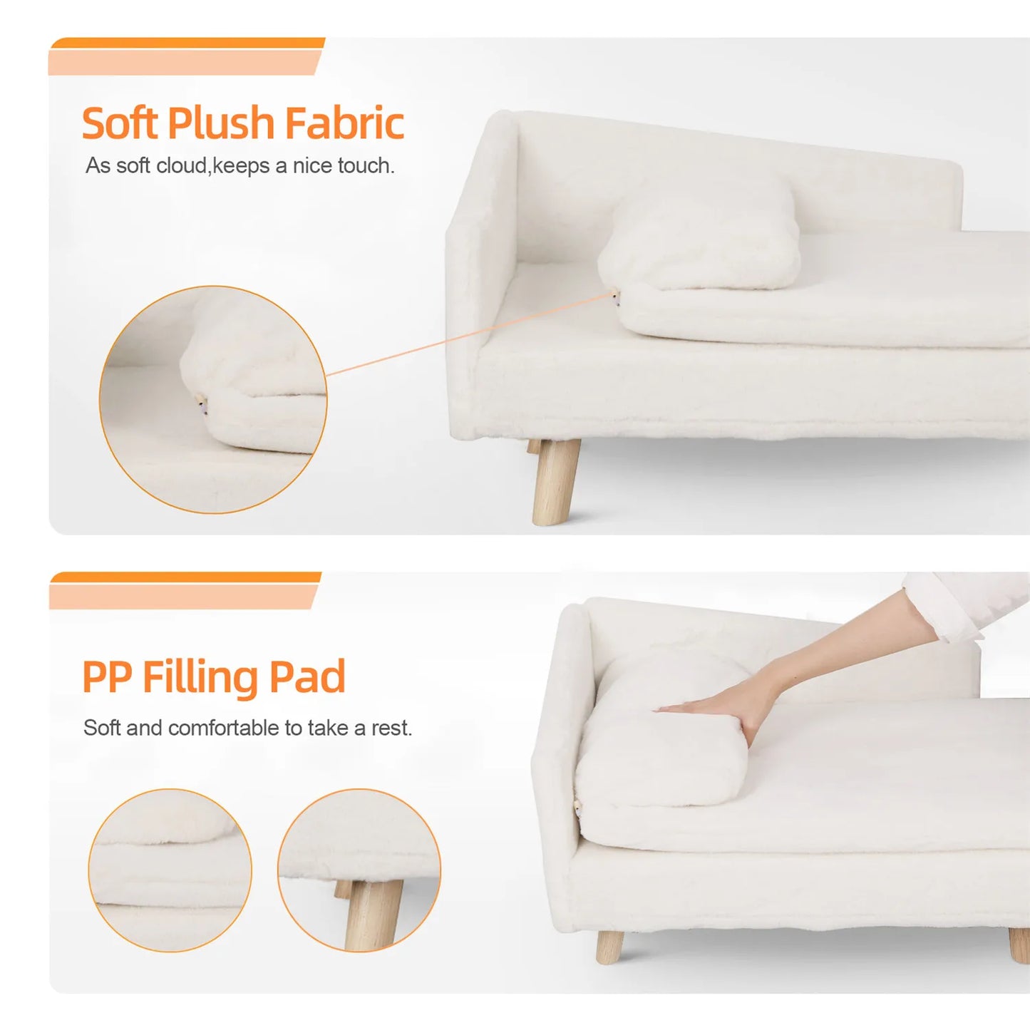 Elevated Pet Bed Pet Stool Bed with Cozy Pad Pet Sofa Bed with Sturdy Wood Legs for Small Animals