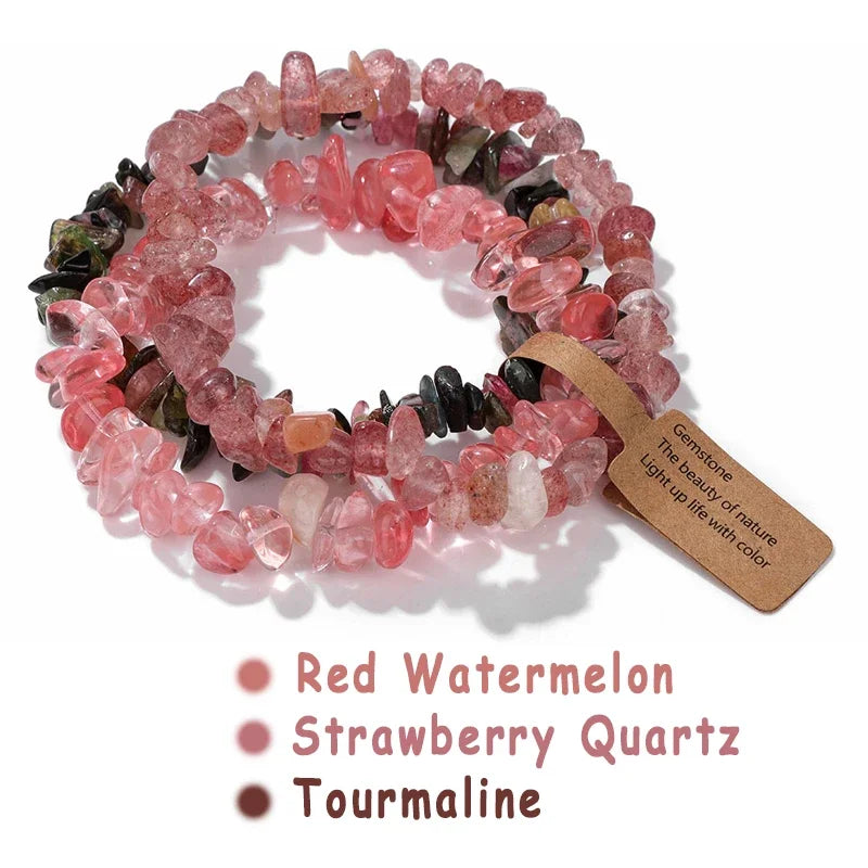 3pcs/set Natural Crystal Gem Stone Bracelet 5-8mm Irregular Amethysts Aquamarine Chips Beads Bracelets Women Men Elastic Jewelry