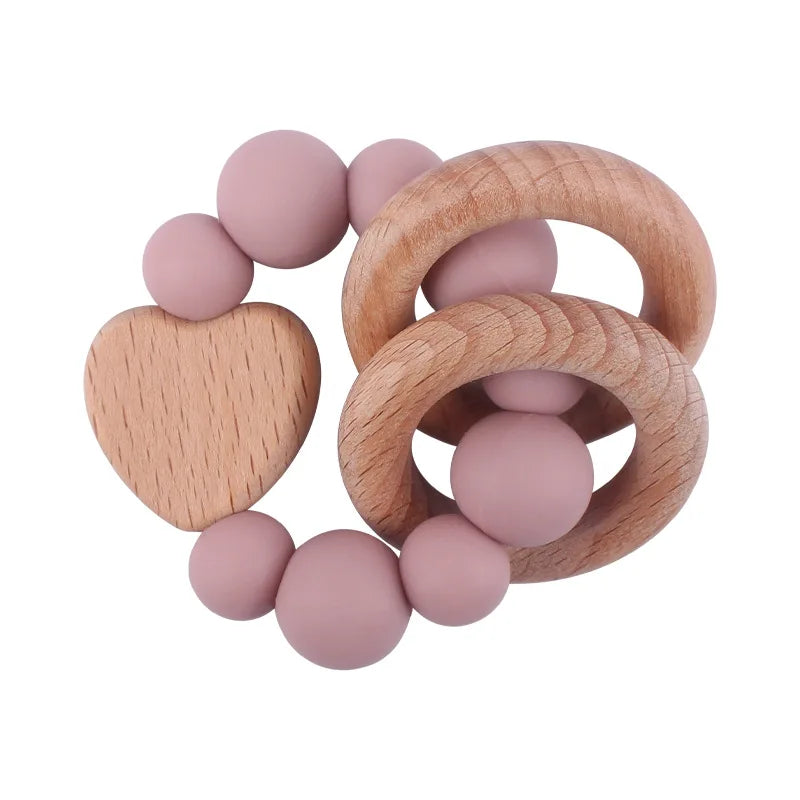 New Baby Products Made of Beech Cartoon Love Soothe Baby Silicone Bite Grinding Beech Wood Toys Baby Accessories Bebes teether
