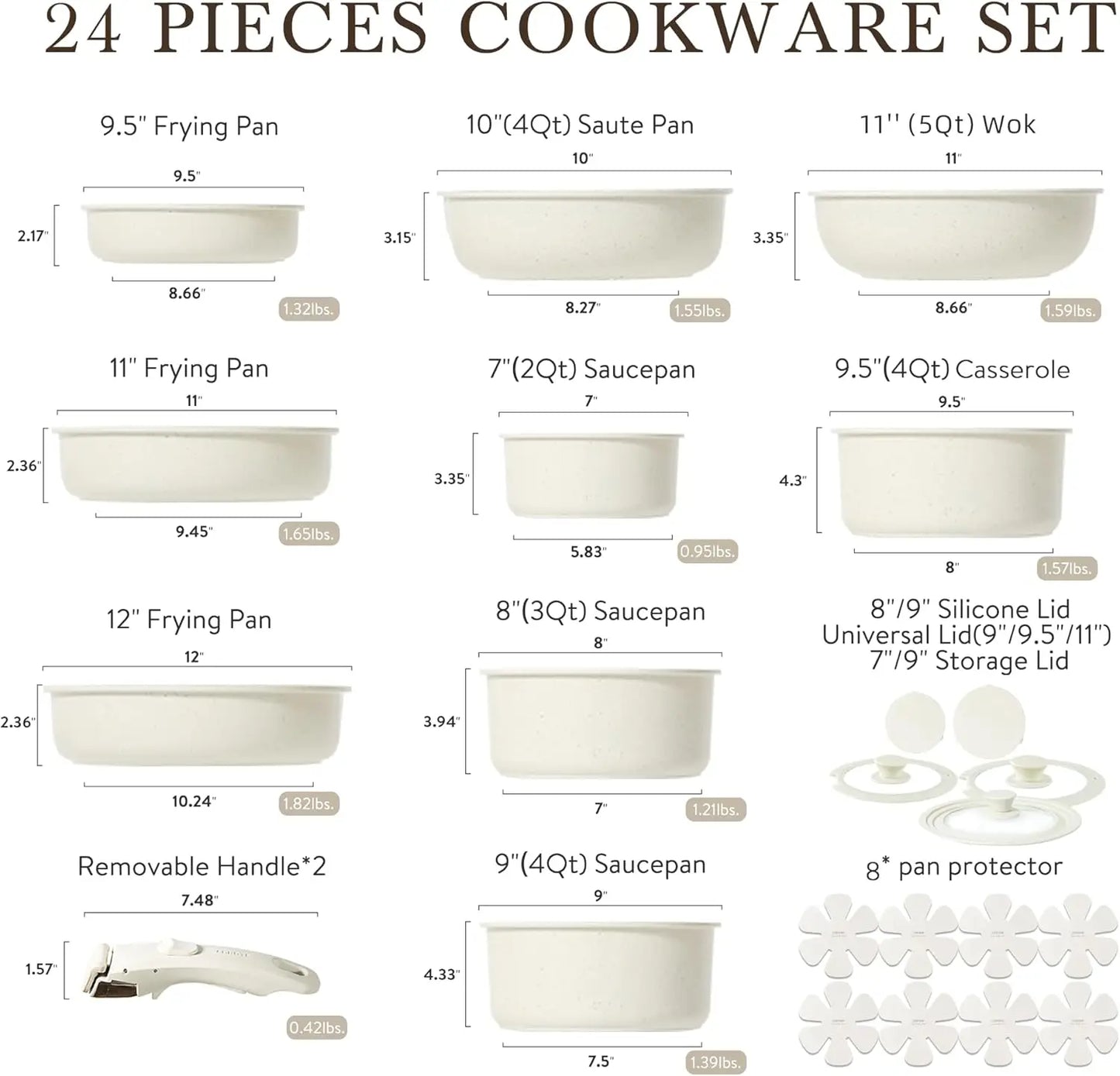 24 pcs Detachable Handle Pots and Pan Set, Nonstick Induction Cookware, Removable Handle, RV Oven Safe Cookware, Kitchen Cookware