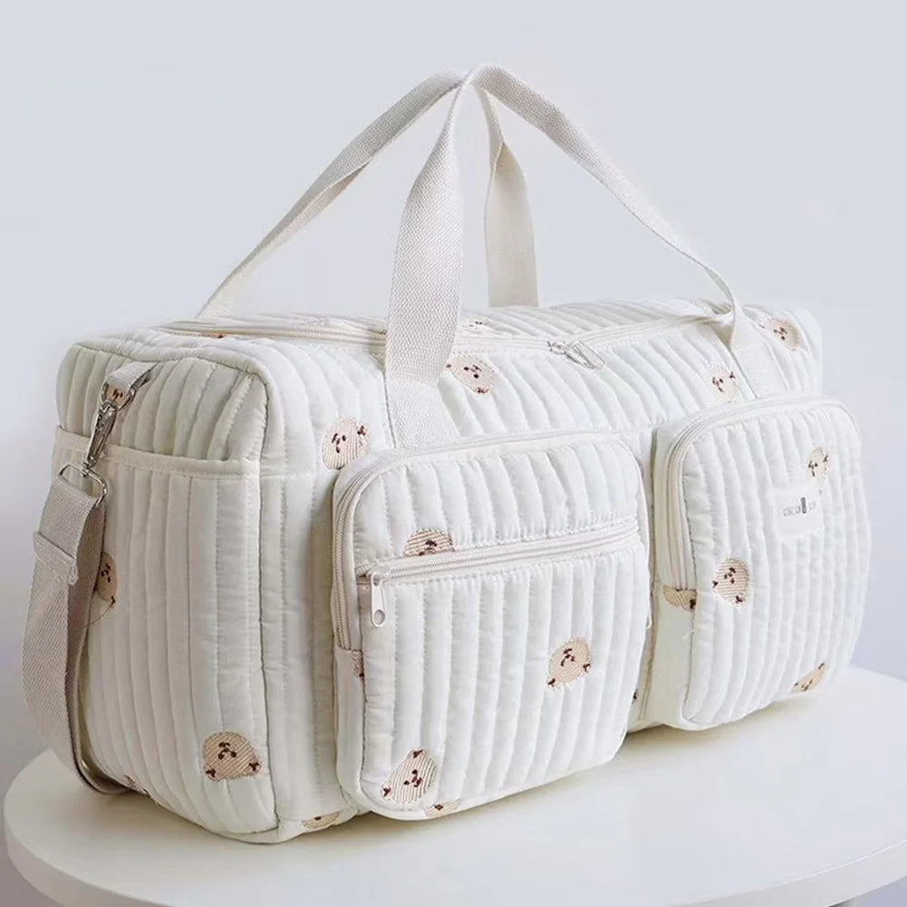 Quilted Baby Diaper Bag Large Capacity Weekender Bag Travel Bag for Hospital and Weekender Travel