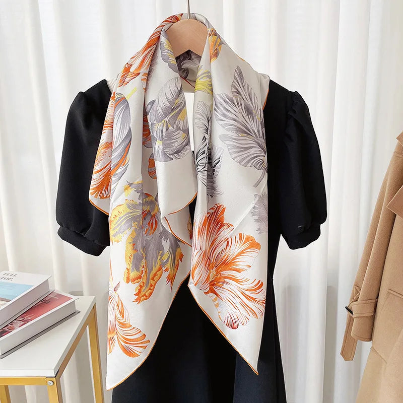 Floral 90 Silk Scarf Shawl Womens 100% Silk