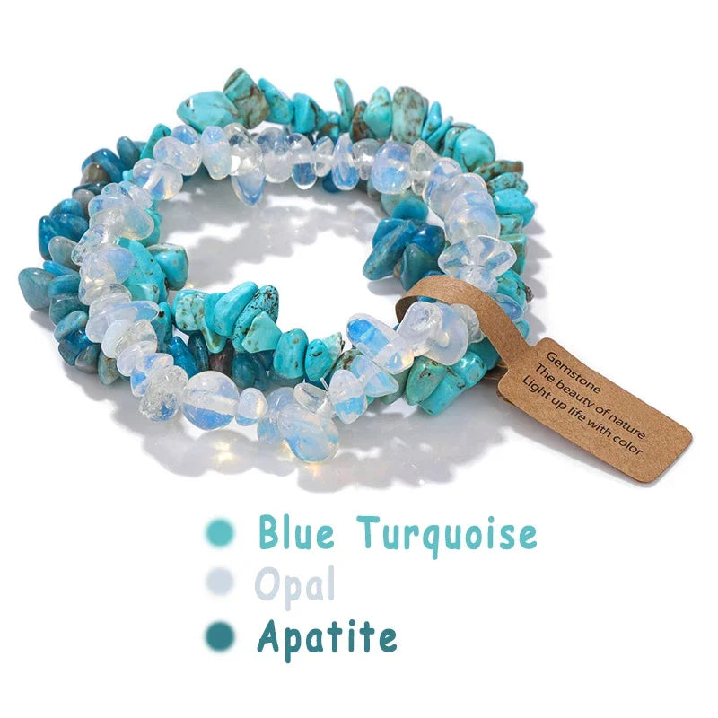 3pcs/set Natural Crystal Gem Stone Bracelet 5-8mm Irregular Amethysts Aquamarine Chips Beads Bracelets Women Men Elastic Jewelry