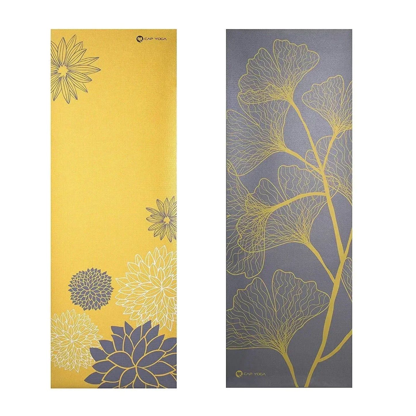 Double-Sided 5mm Yoga Mat with Straps, Dahlia & Ginkgo Pattern, Lightweight Exercise Mat for Gym & Home